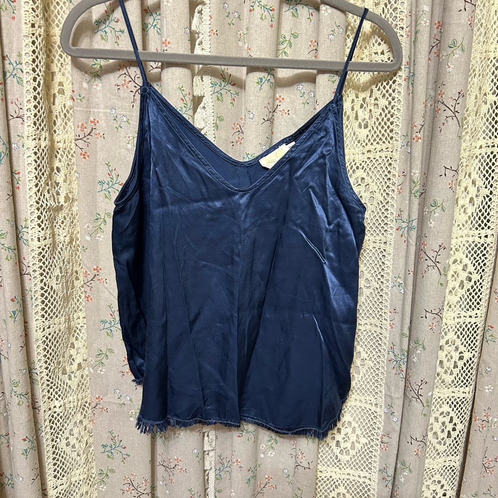 Nation LTD Aya Hammered Satin V Back Cami Navy Small Made USA